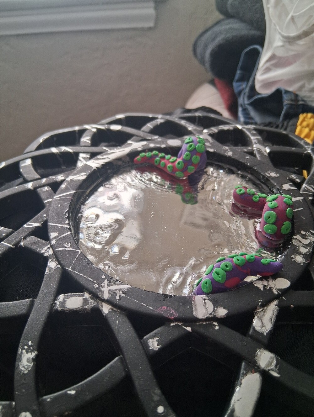 Black Decorative Mixed Media Wall Mirror With Octopus Tenticles Escaping - Picture 3 of 11
